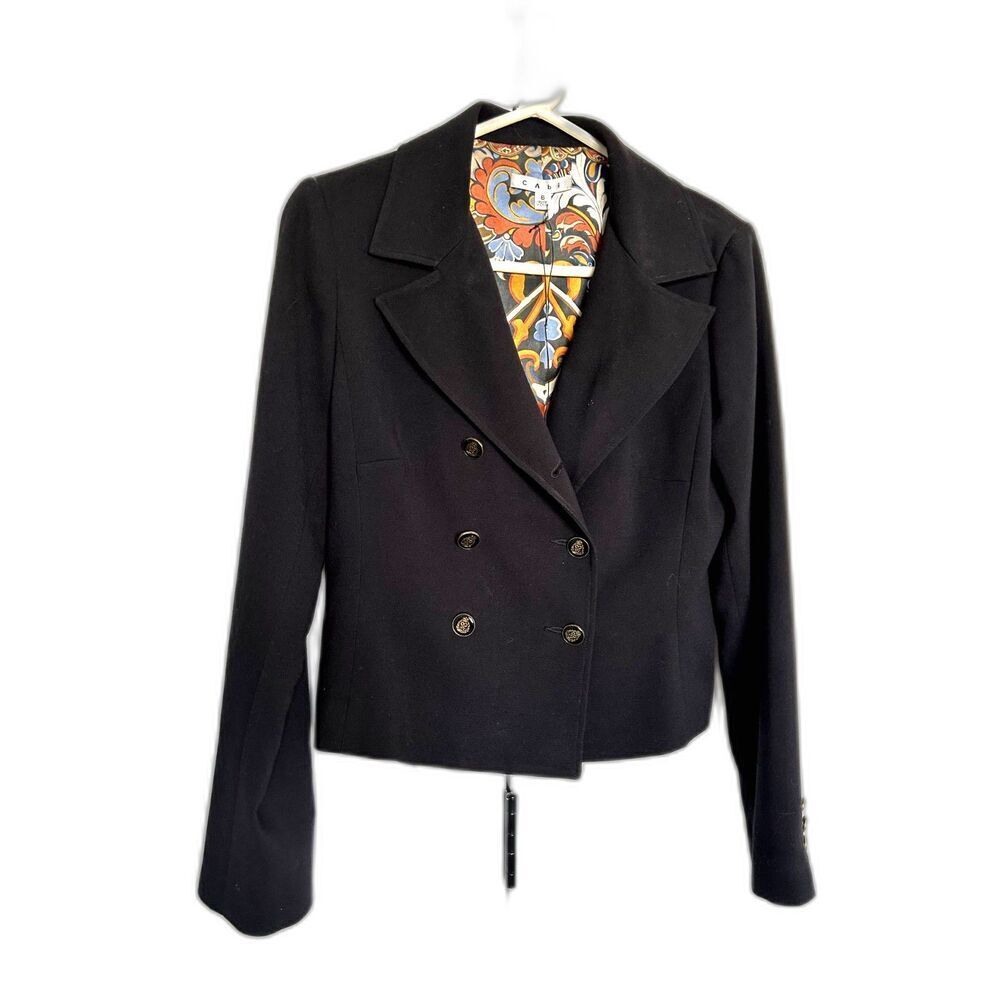 CAbi Blazer Sports Jacket Military Style Black Double Breasted Women's Size 6